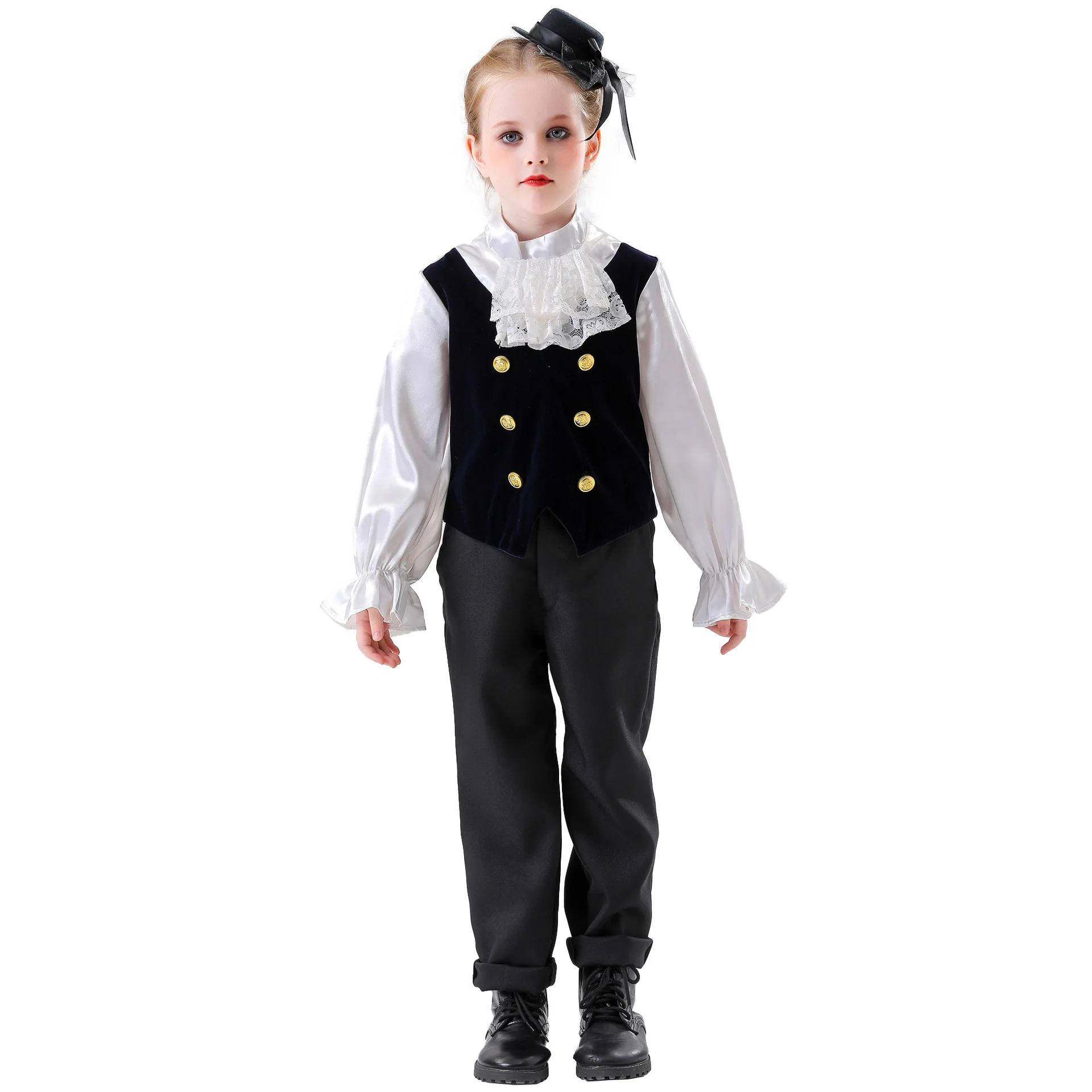 

Dark Cosplay Hooded Cloak for Children Halloween Stage Performance Costume Black And Red Children's Princerobe