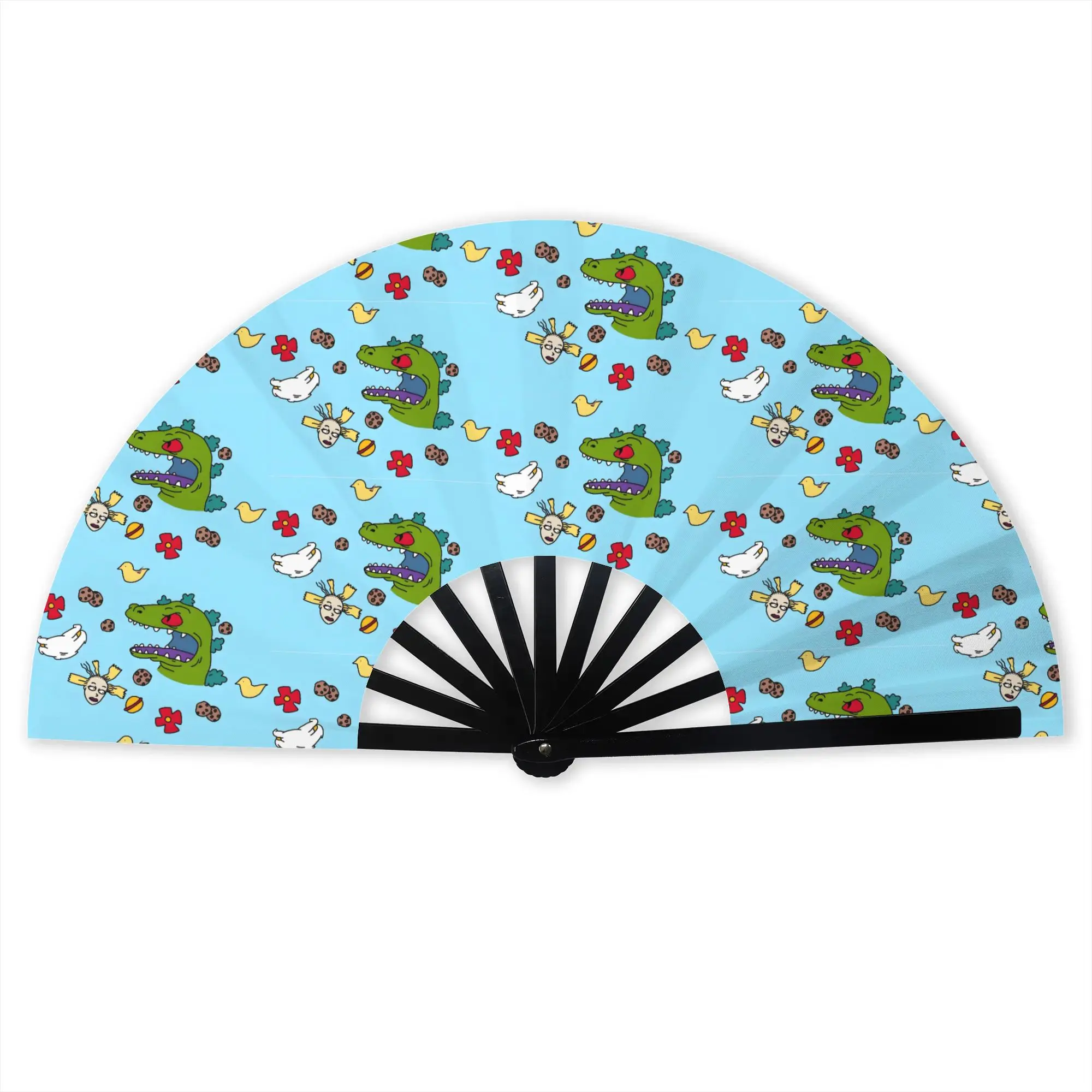 Cartoon R-Rugrats Stylish Hand Fan Women Animation Printed Polyester Fan Trendy For Dancing Gift