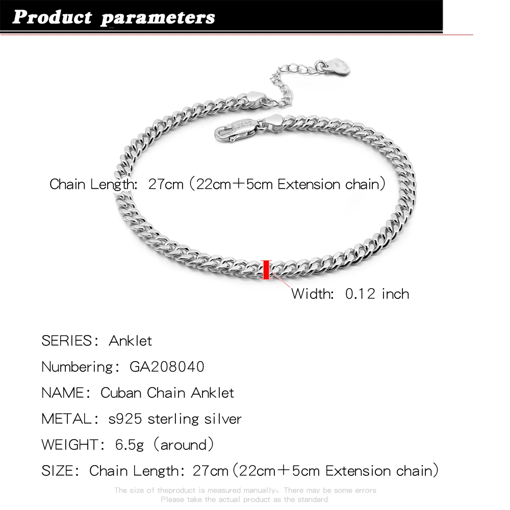 Women\'s 3mm 4mm Sterling Silver Cuba Chain Anklet Set Ankle Bracelet Leg Foot Chain Beach Charms Fine Jewelry for Females