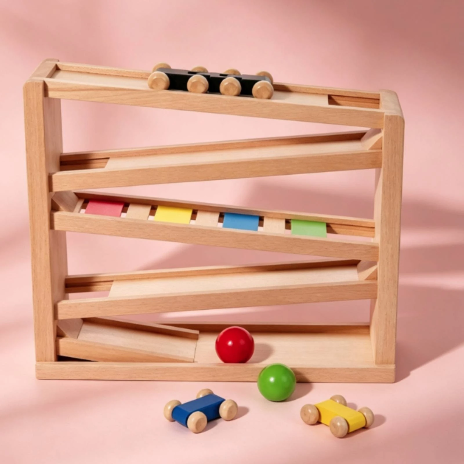 Rolling Track Toy Beech Wood Wooden Ball Tracker Ball Tracker Toy Child-Led Wooden Ramp Racer Sensory for Toddlers, Playroom