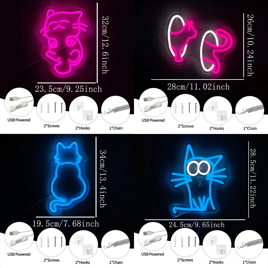 猫シリーズネオンサイン 壁装飾用、LEDネオンライトアップサ - Party Games Shop のレビューと価格