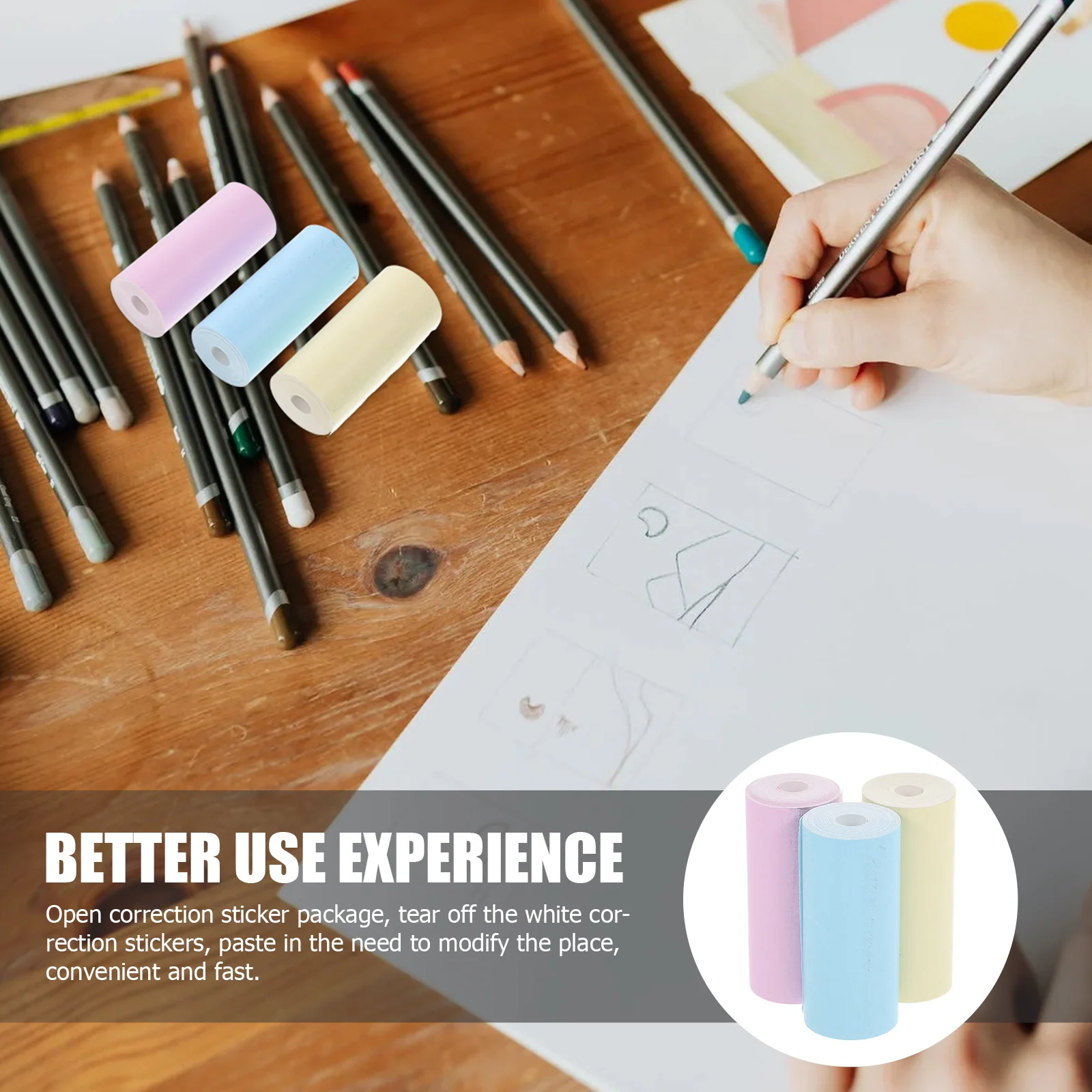 Writing Correction Stickers 3 Rolls Multi-Function Removable Decals Student Accessory Thermal Receipt Printer Compatible