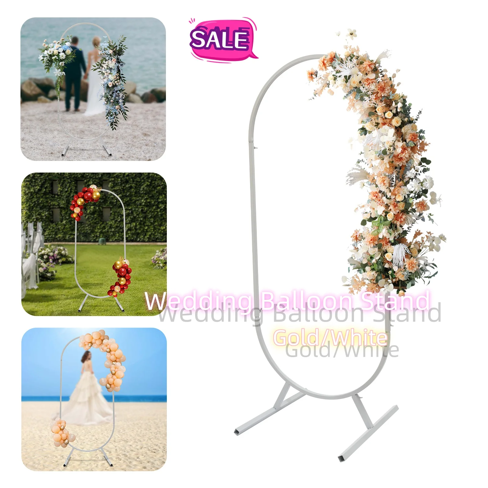 

Gold/White Arch Backdrop Stand Wedding Balloon Oval Frame for Birthday Party Bridal Baby Shower Ceremony Decoration