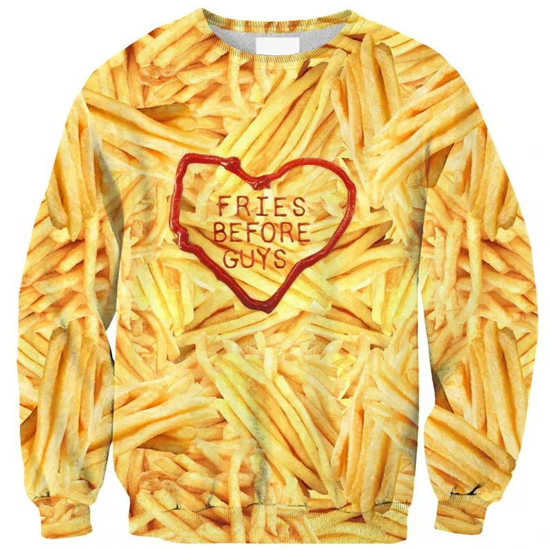 

Fried Chicken Candy Graphic Hoodie For Men 3D Printed French Fries Hoodies Fashion Round Neck Tops Kids Pullover Sweatshirt