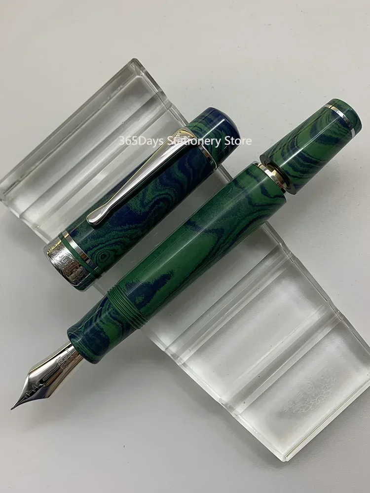 Wingsung/Junlai 632 Silver Clip 18k 8# Nib Gold Nib Fountain Pen German Cumberland Rigid Natural Rubber Piston Long Knife Pen