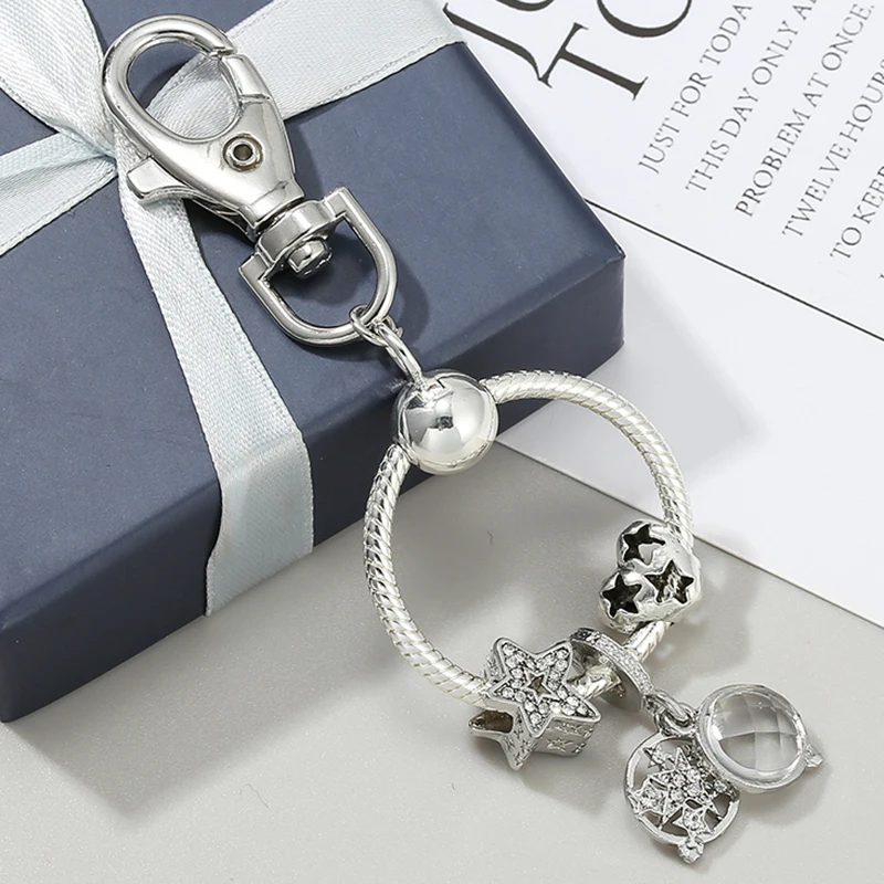 Silver Color Moon Star Astronaut Pendant Charm Keychain For Women Men Car Bag Keyring Pendant Accessions Wedding Party Gift