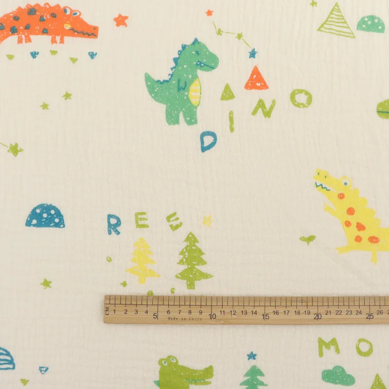 135cmx100cm Dinosaur Cotton cloth double gauze fabric cotton crepe seersucker children's clothing pants soft and breathable