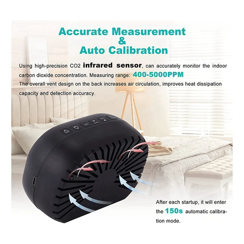 1 conjunto detector de dióxido de carbono interno medidor de alarme co2 plástico monitor de qualidade do ar co2 para carro