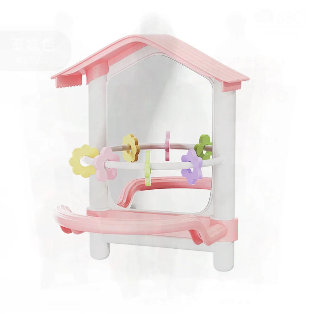 

Large Parrot Mirror Decoration Hanging Cage for Budgies Lovebirds Cockatiels And Small Birds Chirp Vision Pink/Yellow/Brown