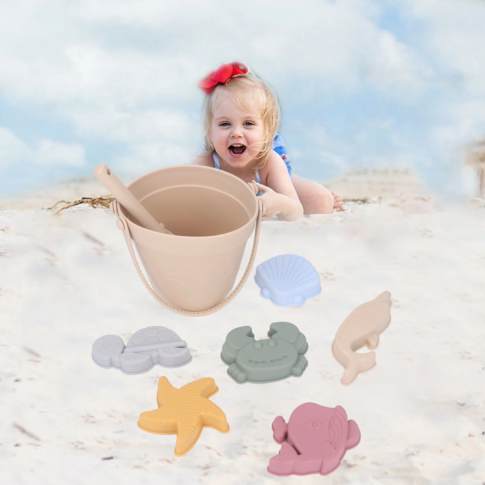 ZK40 Silicone Beach Bucket Toy Set Interactive Lightweight Portable Kids Beach Toys Set for Summer