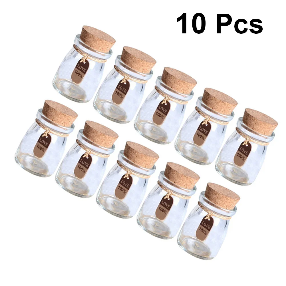 

10Pcs Glass Favor Jars 100ml Cork Lid Miniature Vases Wedding Party Apothecary Jars Spice Bottles with Labels DIY Wishing Bottle