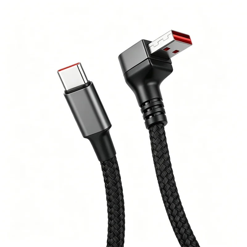100W 90 Degrees Braid 0.25m/0.5m/1m/2m 4A Quick Charger Elbow USB A to Type C  Cord PD Cable For iPhone Samsung Xiaomi Macbook