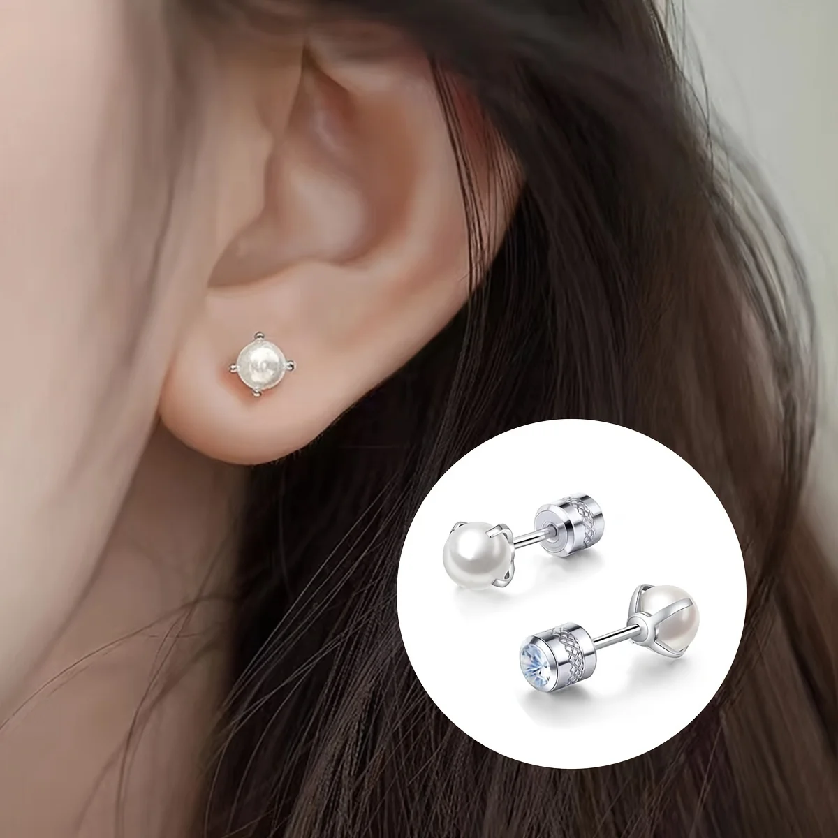 1 par de pendientes médicos de acero inoxidable con perlas de imitación CZ, pendientes para cartílago del trago, tornillos hipoalergénicos, joyería para Piercing