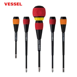 VESSEL-Ball Ratchet Grip Screwdriver Set, adequado para Phillips e parafusos com fenda, NO.2200, 5 Pcs Set