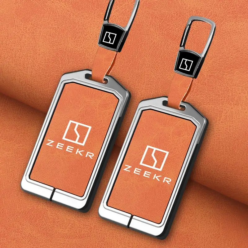 For Zeekr 7X 009 007 001 Key Protector Interior Styling Car Accessories NFC Card Zinc Alloy Leather Key Cover Case Holder Chain
