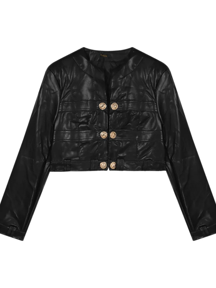 Ele ort Bla Leather Jaet Women's Loose Long Sve Top Casual Sle Autumn Cardigan Faionable Commute Wear