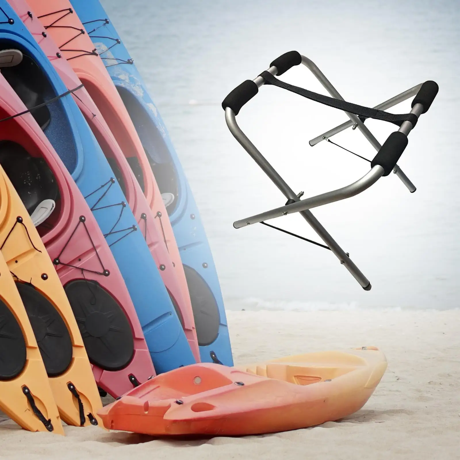 

Folded Kayak Stand Portable Shelf Kayak Storage Rack Paddleboard Stand for Outdoor Indoor Snowboards Canoe Longboard Skateboard