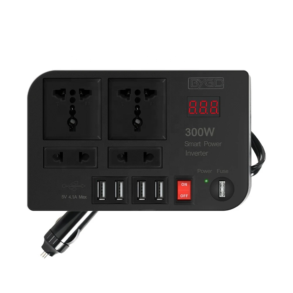 300W Car Inverter DC 12V to AC 220V Converter Outlets 4 USB Fast Charging Universal Socket Power Adapter Inverter with Switch