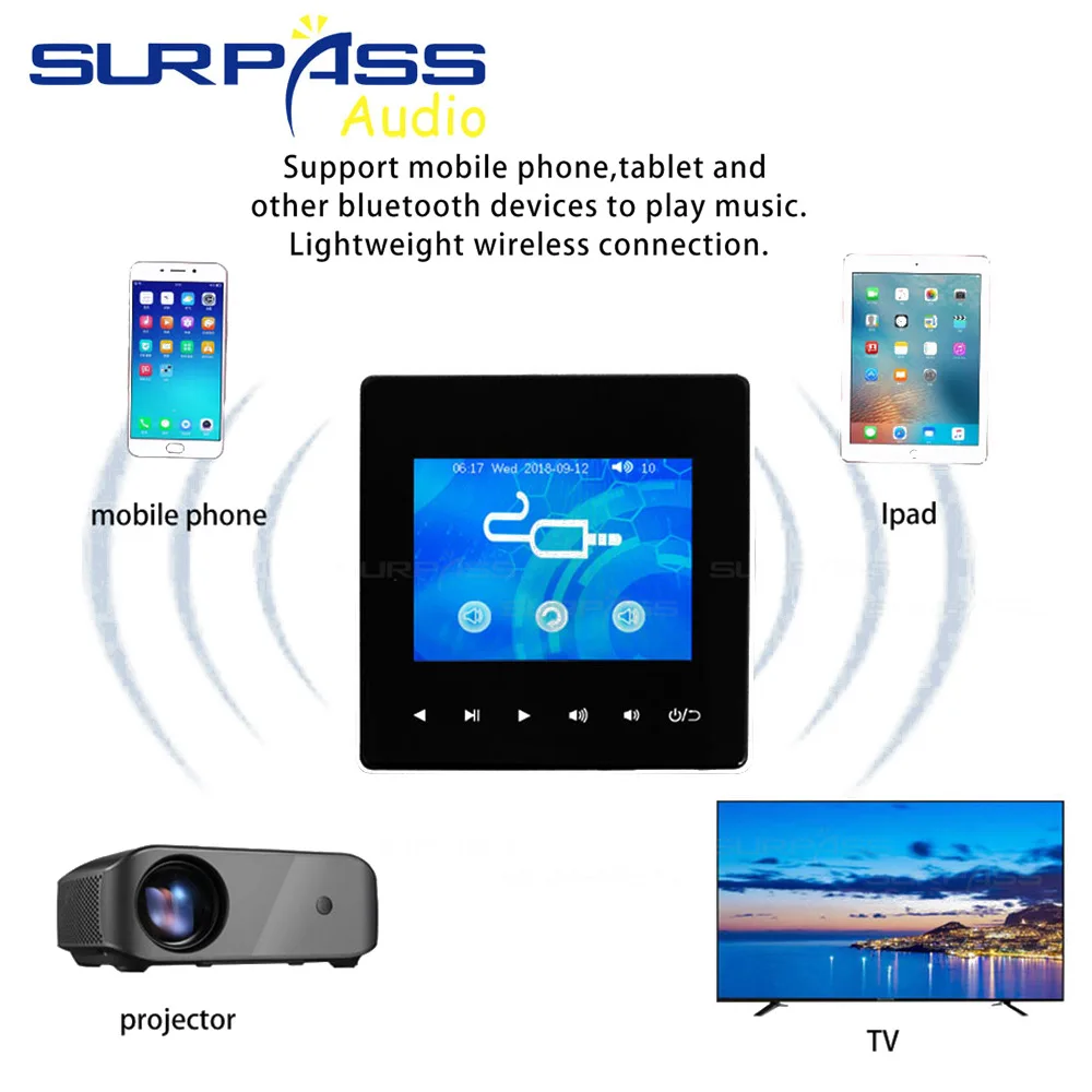 Smart Home 3.5 Inch HD Screen Wall Amplifier Audio System 3 Inch Dustproof Coxial Ceiling Speaker Player Set with FM/TF Card/USB