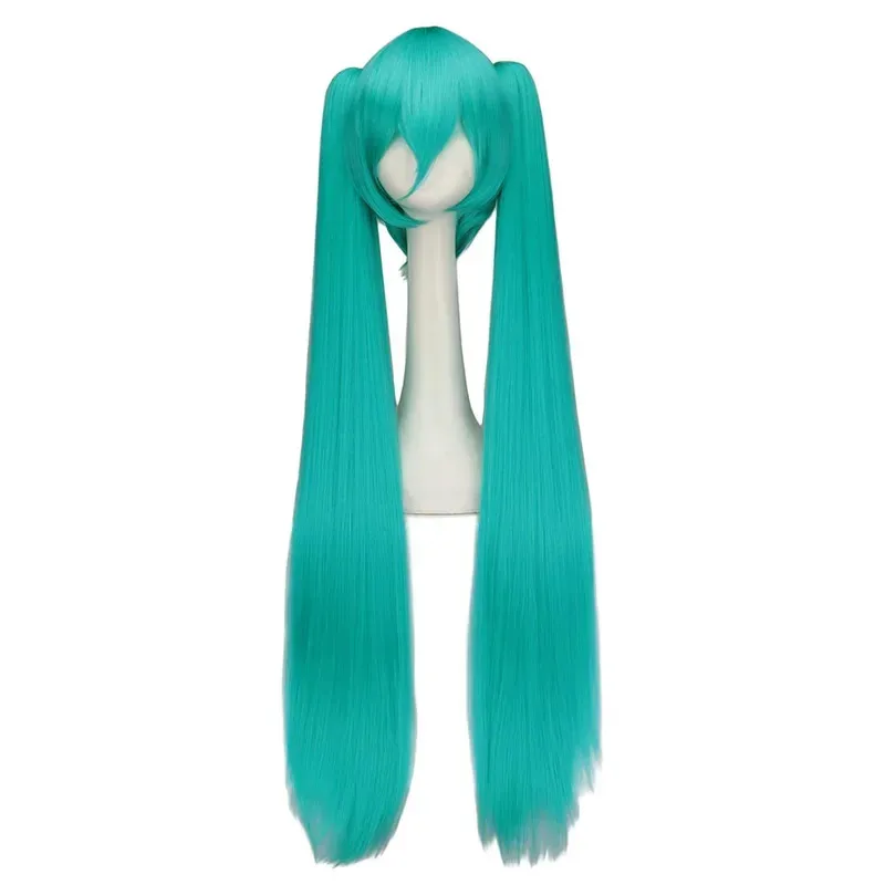 WHIMSICAL W Capelli sintetici Miku Cosplay Parrucca lunga Parrucche verdi resistenti al calore per feste con 2 parrucche a coda di cavallo con clip