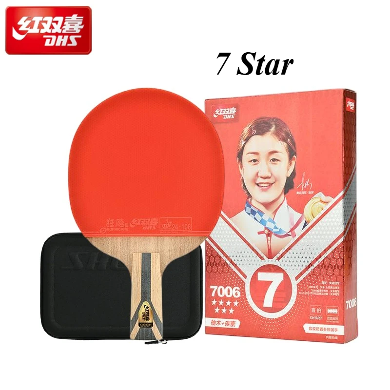 DHS H7006 Table Tennis Racket 7 Star 5-layer Wood Hurricane 3 + 8 Ping Pong Bat Case Long Hand Ping Pong Bat Sport Entertain