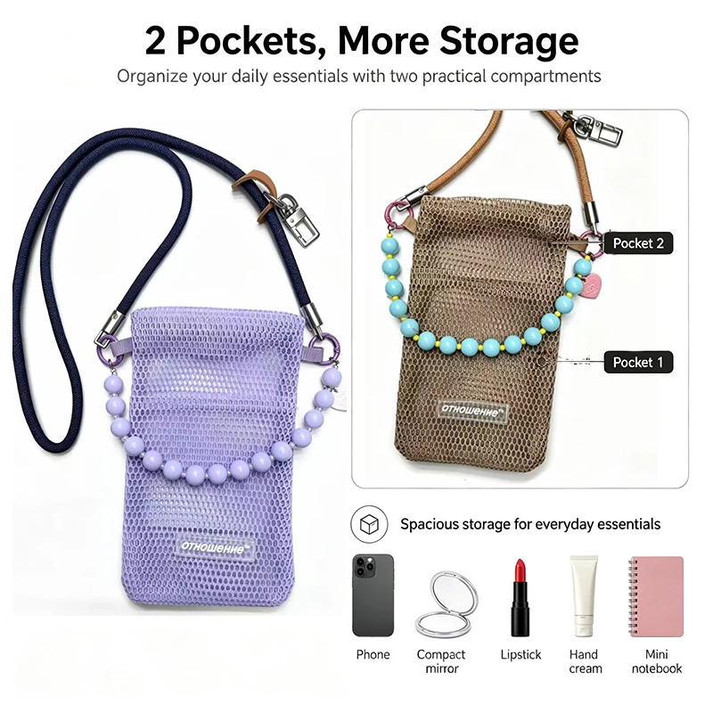 Sweet and Fresh Mobile Phone Bag for Women Summer Style Cute Mini Shoulder Bag Crossbody Mesh Portable Cosmetics bag Phone mini - view 4