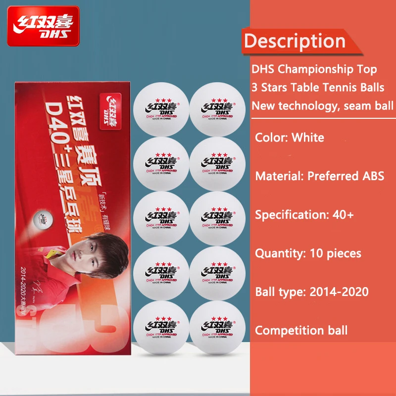 DHS Seamed Table Tennis Balls D40+ ABS New Material 10 Pcs/Box Professional ITTF Approved Ping Pong Balls for Training