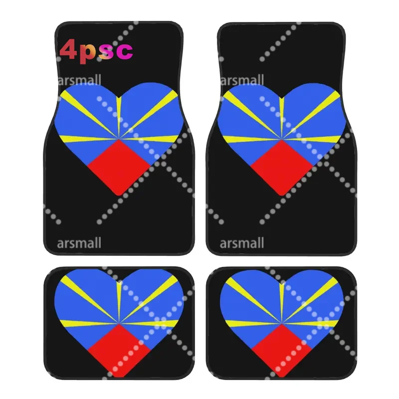 Crystal Velvet Car Floor Mats 4 Pcs Rugs French Volcanic Reunion Island Flag 974 Universal Car Front Rear Carpets Foot Mats