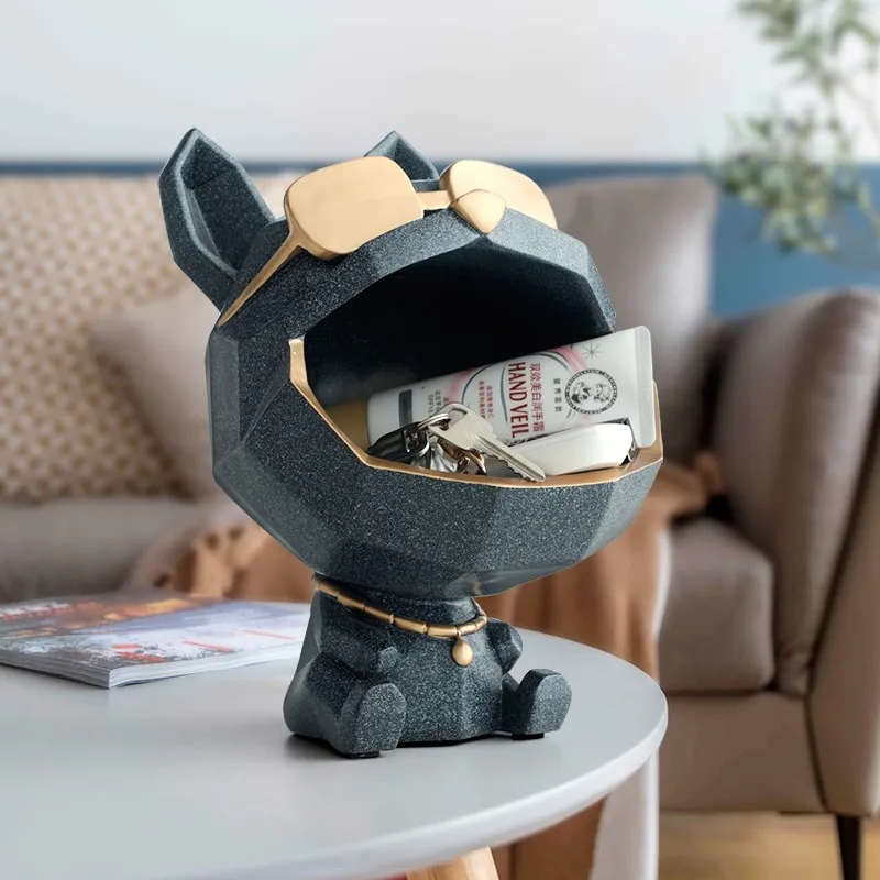Resin Big Mouth Dog Decorative Figurines Storage Box Home Decoration Sculpture Modern Art Accessorie For Living Room