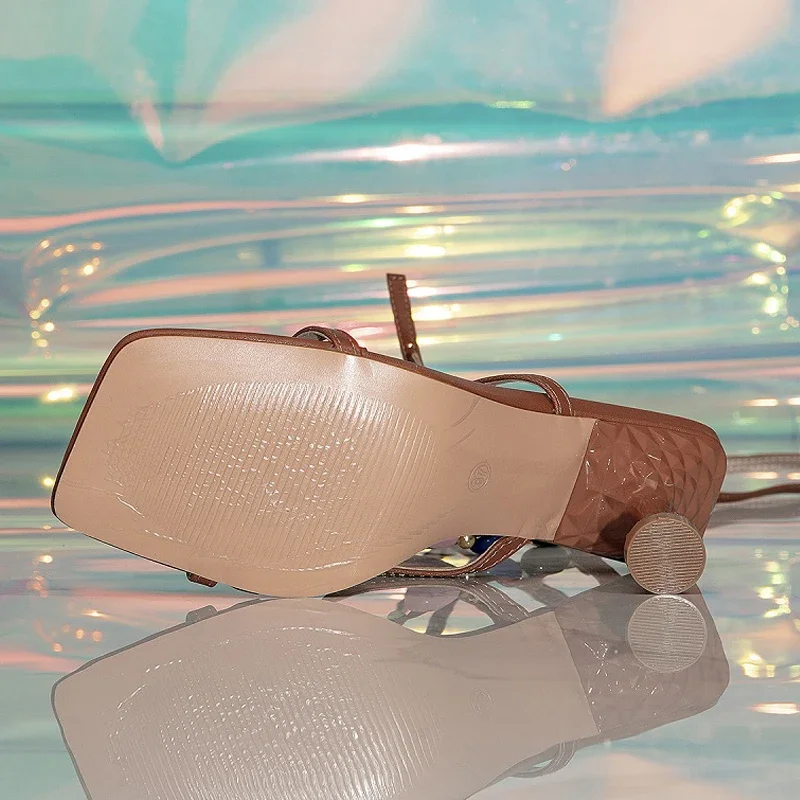 Eilyken Street Style Hollow Out Narrow Band Ankle buckle Strap Women Sandals Fashion Square Toe High Heels Gladiator Shoes