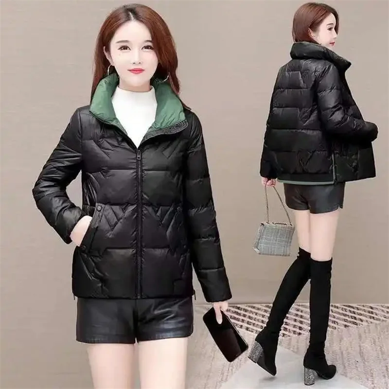 Winter Women Splicing Together Parkas Outwear Ladies Long Sleeves Puffer Top 2024 Female No Wash Glossy Surface Winter Jacket