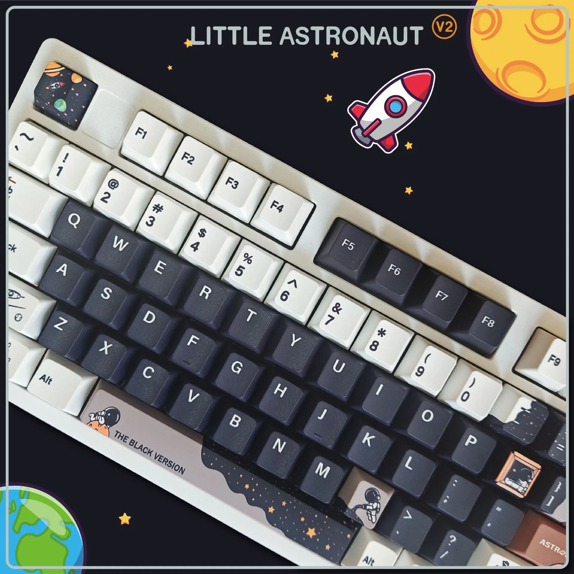 Space theme five-sided sublimation original high blackout PBT keycaps custom keyboard wooting