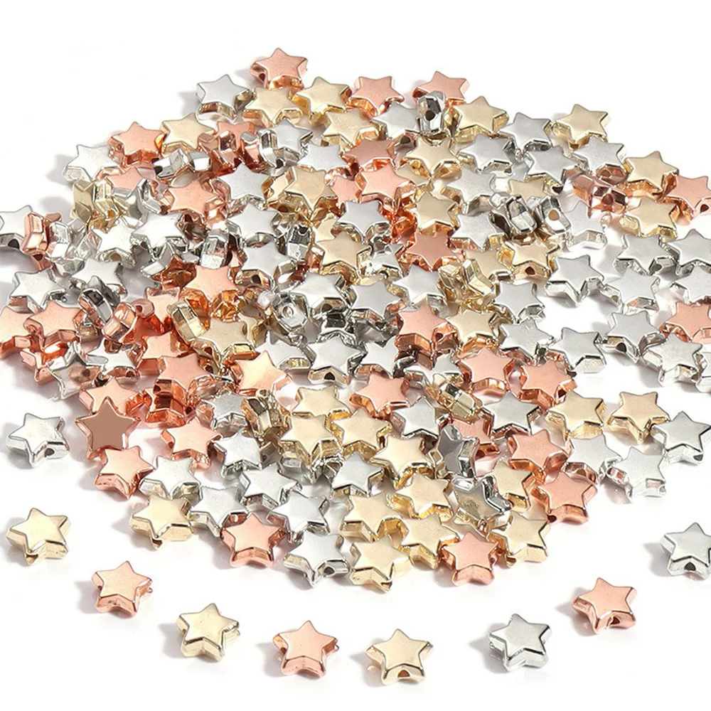 100pcs 10mm Star Shape Bead Charm Gold Silver CCB Beadwork Pendant for DIY Jewelry Making Bracelet Earring Pendant Accessories