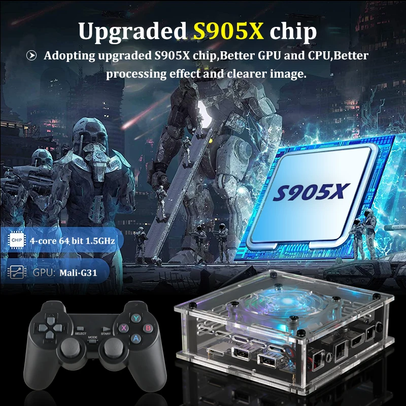 Super Console X Pro Max Mini Console de Videogame Retro, Sistema Duplo, Embutido, 70000 + Jogos Clássicos, Emuladores para PSP, PS1, DC, S905X, 50 +