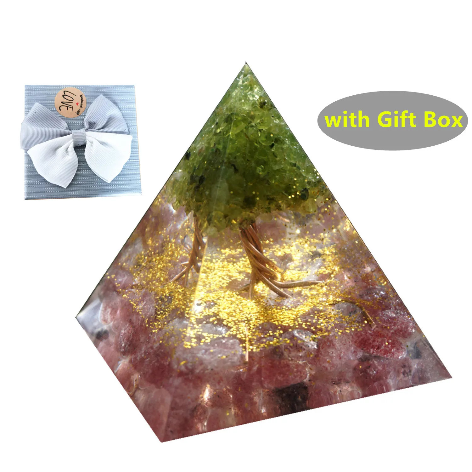 Tree of Life Orgone Pyramid Peridot & Strawberry Quartz Orgone Accumulator EMF Orgonite Energy Orgonite Pyramide