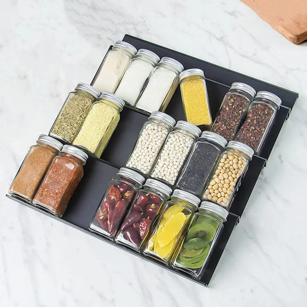 4 Tier Spice Drawer Organizer Stepped Design Seasoning Rack 4 Pack Expandable Kitchen Storage Spice Jar Holder Drawer Organizer