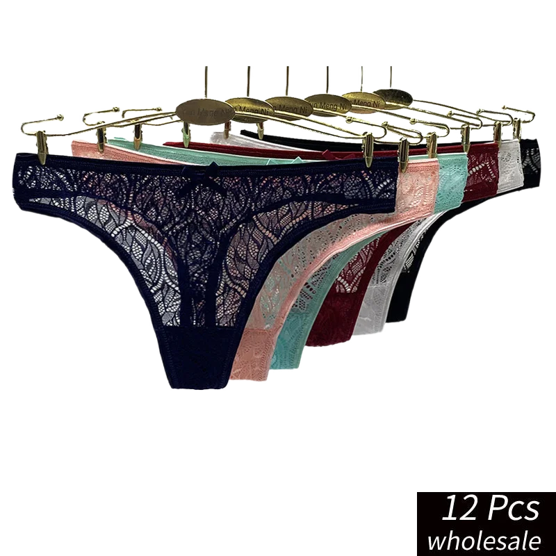 

Alyowangyina 12 pcs/lot Women Fashion Solid Color Pure Soft Solid Sexy Lace Thong Underwear Girl Private Briefs #87416