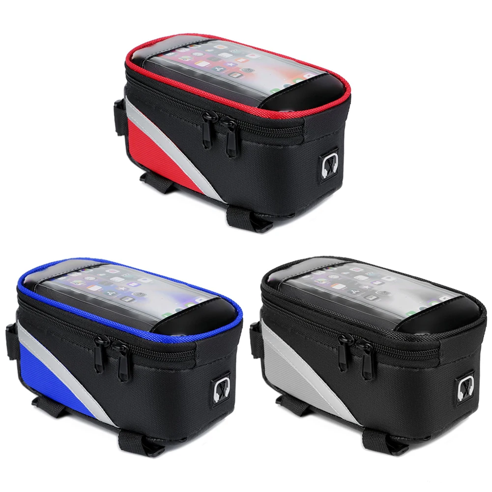 Reflective MTB Mountain Bike Bag Oxford Cloth Top Tube Touch Screen Mobile Phone Holder Case Cycling Accessories