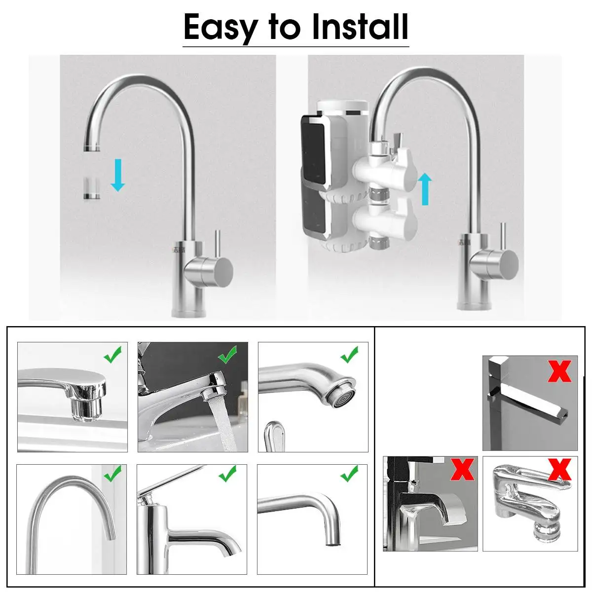 Electric Kitchen Faucet Water Heater Cold Heating Faucet Tankless Digital Instantaneous Water Heater Water Tap with Adapter RU