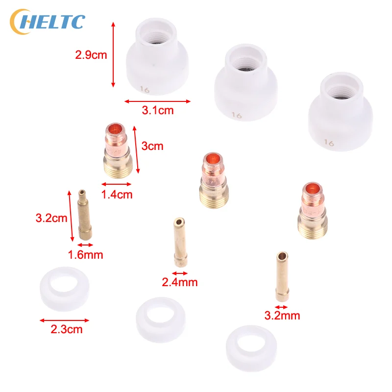4Pcs/SET TIG Welding 1.6/2.4/3.2mm White Ceramic Nozzle Alumina Cup Kit Torches WP17 18 26 Stubby Collets Body Gas Lens Set