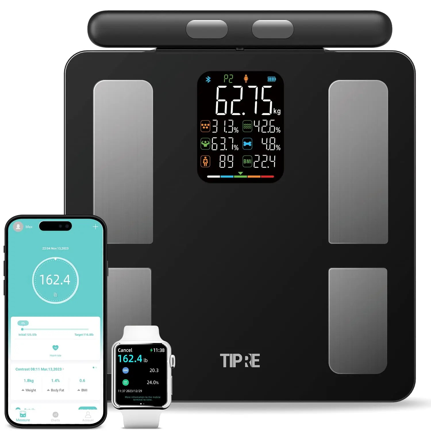 

Smart Digital Weight Scale with Body Fat Analysis, Bluetooth Health Monitor for Weight Loss, Up to 400lb