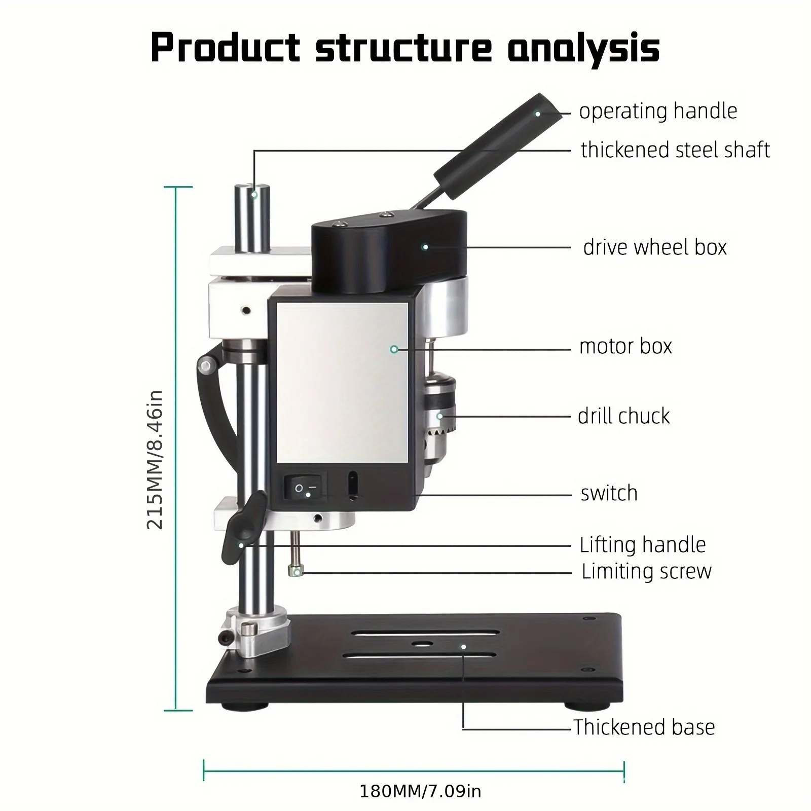 Mini Desktop Electric Drill Press 7-Speed Adjustment Lifting-Wood/Metal/Plastic/Acrylic Drilling Vertical Multifunction DIY Tool