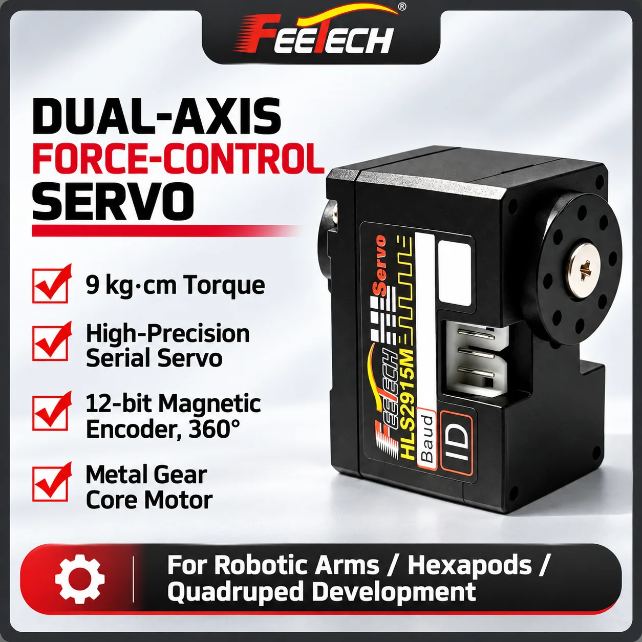 Feetech HL-2915 12V Dual Axis TTL Bus Servo Constant Torque Coreless Motor Metal Gear for Robotics (9KG.CM / 14KG.CM) 360 Degree