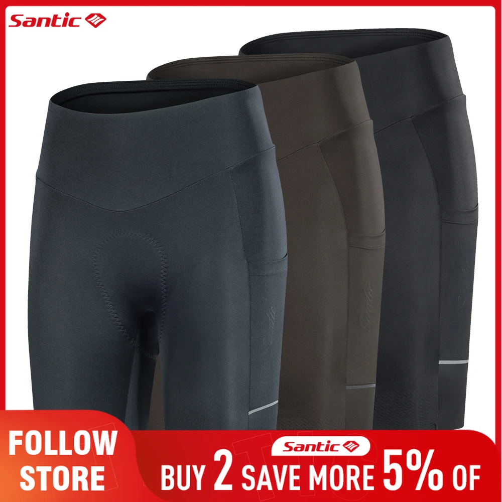 

Santic Women's Cycling Shorts with Side Pockets 4Hours Breathable Padded Bicycle Pants Outdoor Reflective MTB Road Riding Shorts