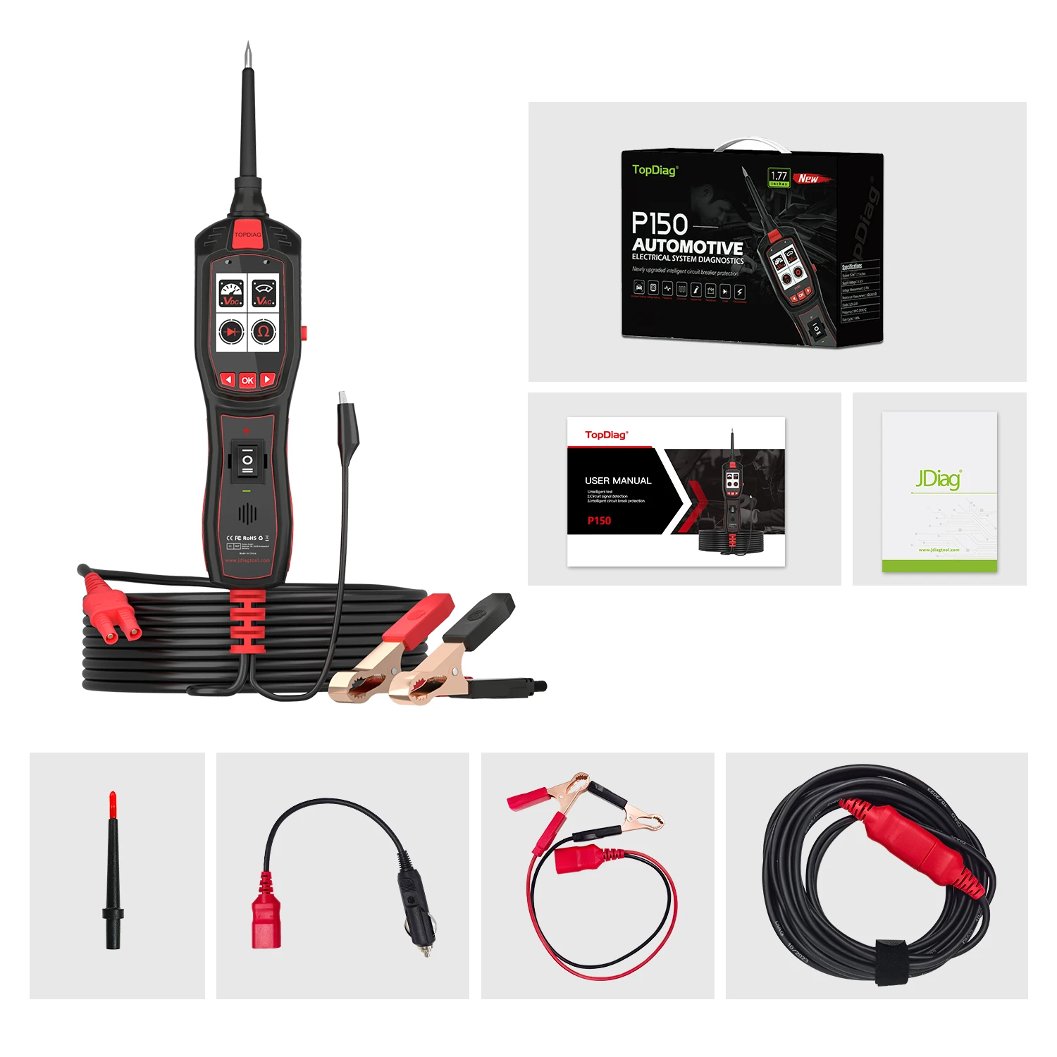 

TOPDIAG150 12V/24V Car Circuit Tester & Battery Analyzer – Short Circuit Finder, Power Probe Diagnostic Tool for Vehicles​