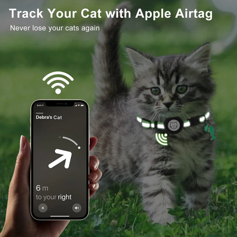 قابل للتعديل عاكس نايلون Airtag طوق الحيوانات الأليفة ، حامل Airtags التفاح ، اكسسوارات مكافحة الضياع ، القط والجرو