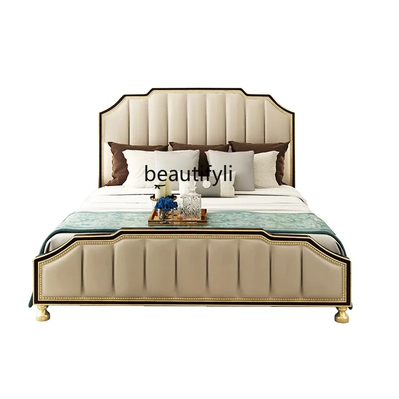 

American Light Luxury Style Solid Wood Bed Master Bedroom Double Bed Post-Modern Furniture Soft Bag Bed