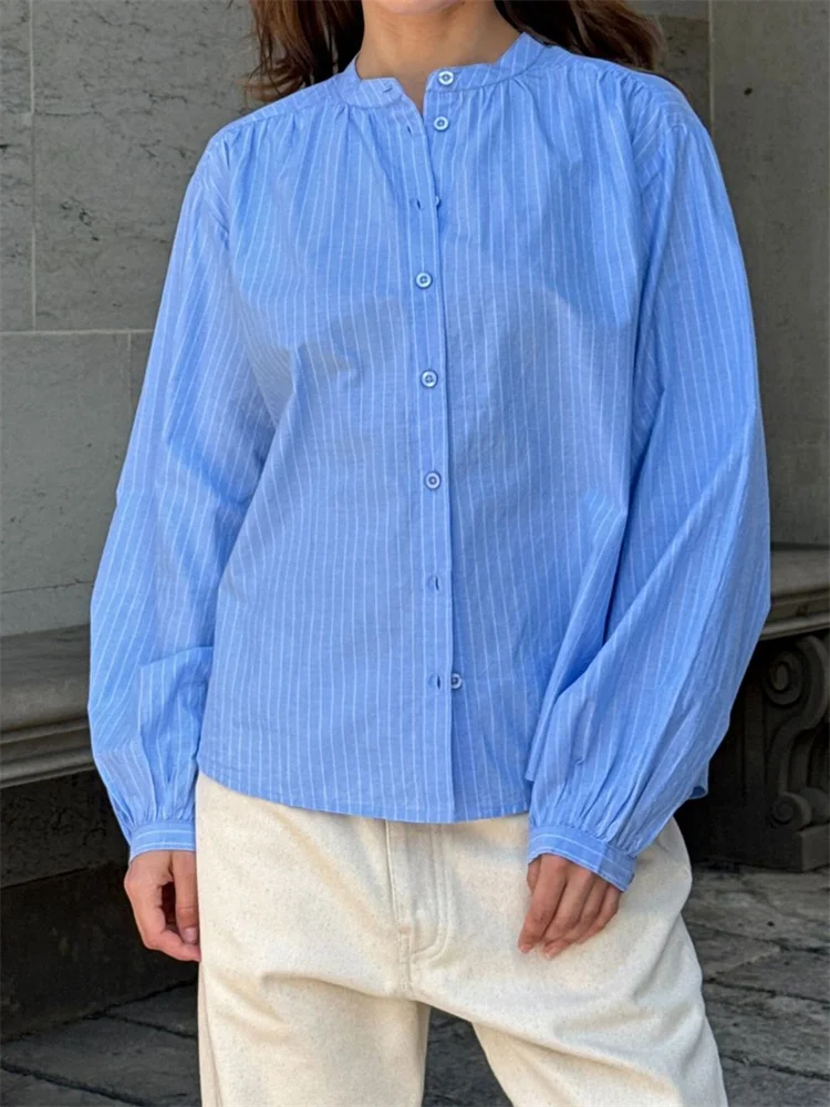 

CHRONSTYLE женские свободные повседневные рубашки на пуговицах с длинным рукавом однотонные/полосатые топы с принтом осень-весна блузки уличная одежда 2025