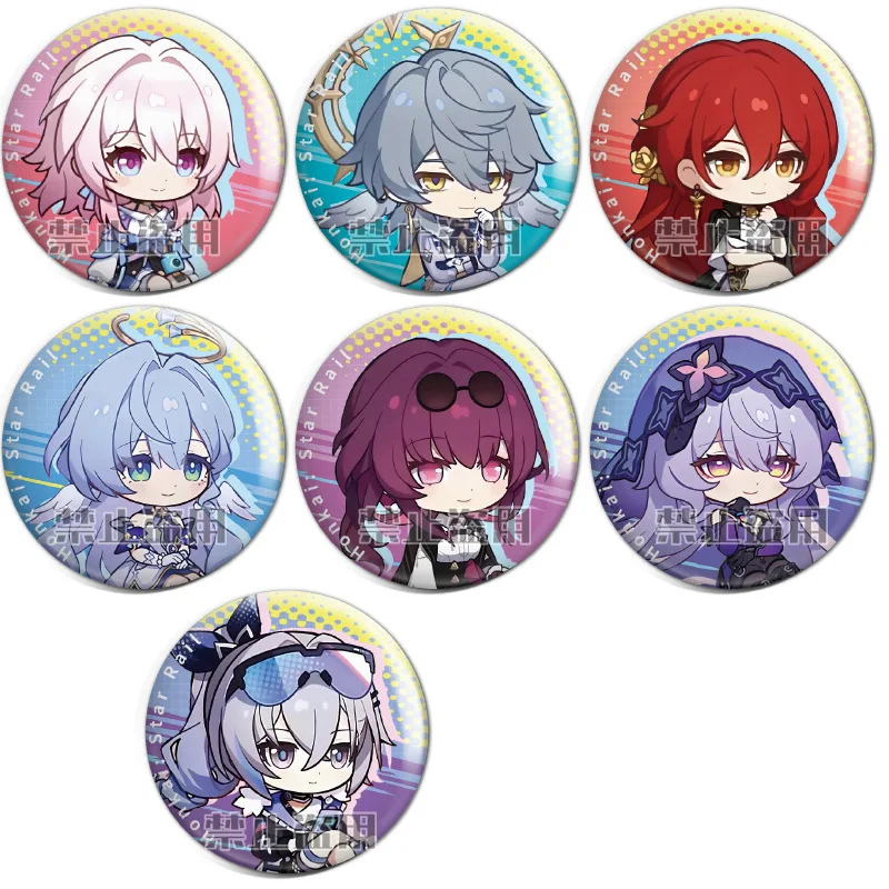 Honkai Star Rail Cute Q Version Badge March 7th Kafka Black Swan Silver Wolf Round Brooch Pin Collectible Backpack Decor Gift