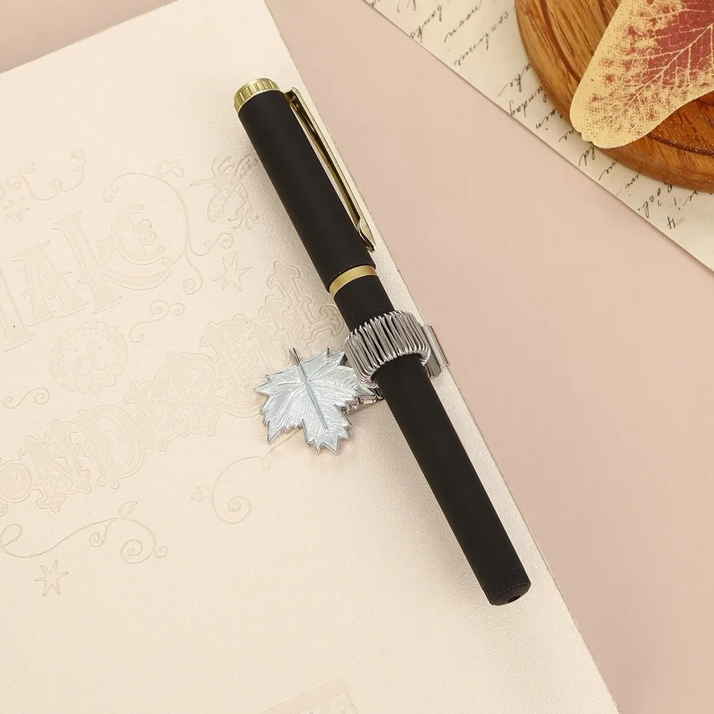 Metal Maple Leaf Pen Holder Anti-lost Bookmark Spring Pen Clips Secure Grip Fixed Stationery Pencil Holder for Notebook Journal